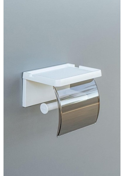 Home Yapışkanlı Kapaklı Tuvalet Kağıdı Askısı Banyo Tuvalet Kağıtlığı Aparatı Peçetelik Organizer Plastik, Beyaz modelleri