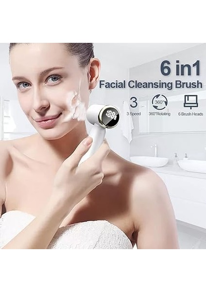 Elektrikli Yüz Temizleyici - 3 Eksfoliye Edici Fırça Başlığı, 3 Hız Seviyesi, LCD Ekran, Su Geçirmez, Şarj Edilebilir - Yüz Temizleyici (Beyaz) fiyatları