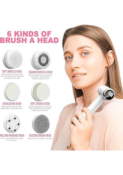 Elektrikli Yüz Temizleyici - 3 Eksfoliye Edici Fırça Başlığı, 3 Hız Seviyesi, LCD Ekran, Su Geçirmez, Şarj Edilebilir - Yüz Temizleyici (Beyaz) indirimleri