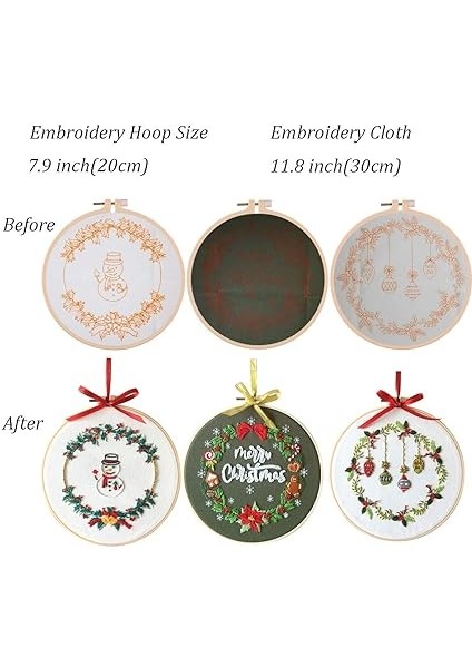 Noel Desenli Nakış Başlangıç Seti, Yeni Başlayanlar Için Çapraz Dikiş, 3 Desen, 1 Çember ve Renkli Iplikler ile Tam Damgalı Set (Noel 2) modelleri