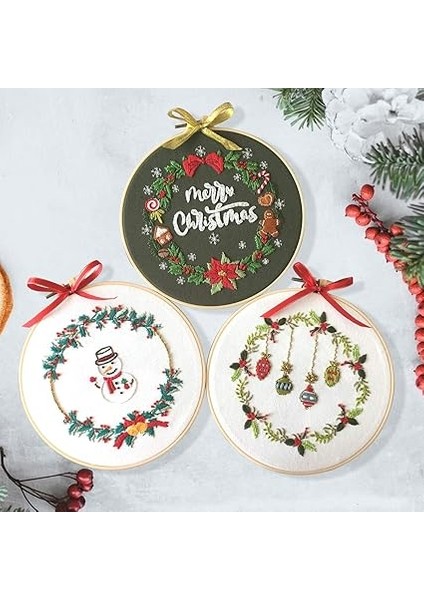 Noel Desenli Nakış Başlangıç Seti, Yeni Başlayanlar Için Çapraz Dikiş, 3 Desen, 1 Çember ve Renkli Iplikler ile Tam Damgalı Set (Noel 2) fırsatları