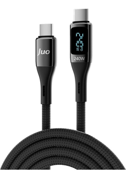 240W Dijital LED Ekranlı E-Mark Çipli Pd 3.1 USB Type-C To Type-C Hızlı Şarj ve Data Kablosu 2 Metre