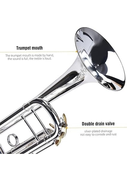 Profesyonel Bb Düz Trompet Gümüş 5c Ağızlık Eldiven ve Temizleme Bezi ile Kaplı, Yastıklı Taşıma Çantası ile Uygun Depolama ve Taşıma Için Temizlik Bezi fırsatları