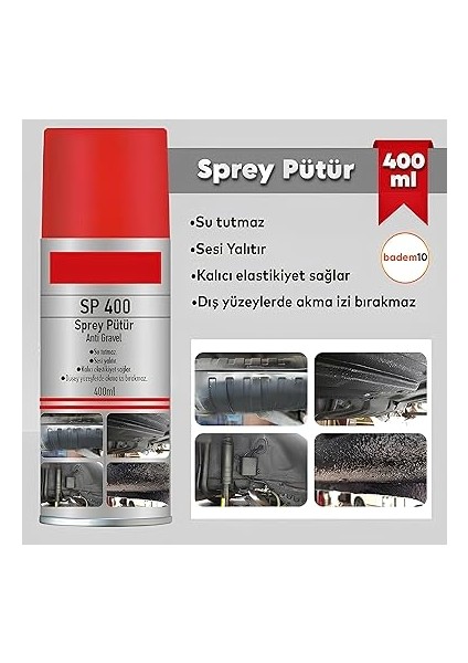 Pütür Su Tutmaz Ses Yalıtımlı Boyanabilir Kaplama Araç Araba Çamurluk Taş Darbe Koruma 400ML fiyatları