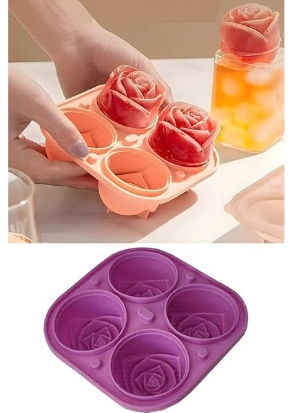 Gül Şekilli 4 Bölmeli Buz Kalıbı, Jöle ve Sunum Için modelleri