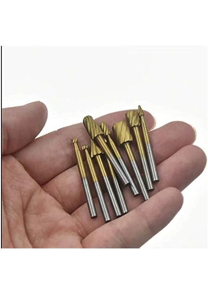 10 Parça Titanyum Ahşap Için Freze Uç Seti Dremel Benzeri Gravür Makinası Için Kalıpçı 3mm Şaft modelleri