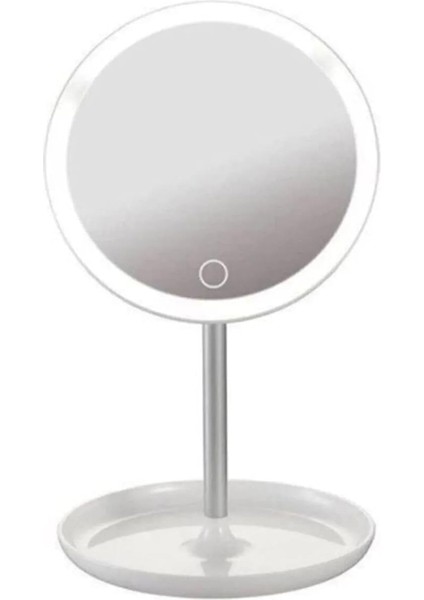 Dokunmatik LED Işıklı Usb'li Yuvarlak Masa Üstü Makyaj Aynası: Aydınlatmalı ve Portatif Tasarım