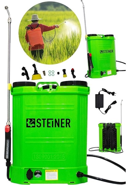 alman turbo 16 lt şarjlı sırt tipi pompası akülü ılaçlama makinesi yeşil
