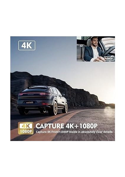 Dashcam Araba 4K Wifi Dash Cam Ön Iç 32GB Sd Kart, 310° Geniş Açı Görünümü, Park Izleme, Hareket Algılama, Kızılötesi Gece Görüş, G-Sensor, Döngü Kaydı, Hdr, Pil ile Araç Kamerası modelleri