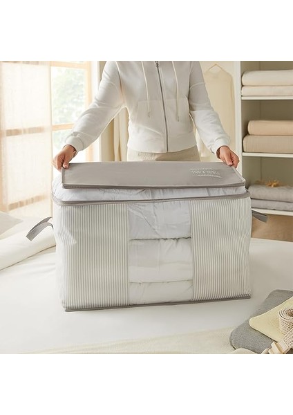 Home Textile Büyük Boy Pvc Pencereli Gri Çizgili Stuff &amp; Things Hurç 60 x 43 x 35 cm fırsatları