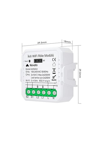Tuya Uyumlu Akıllı Anahtar Modülü, Çift Çıkışlı, Anahtar Girişli, 2X10A - 220V Röle, Google Asistan ve Alexa Destekli fiyatları