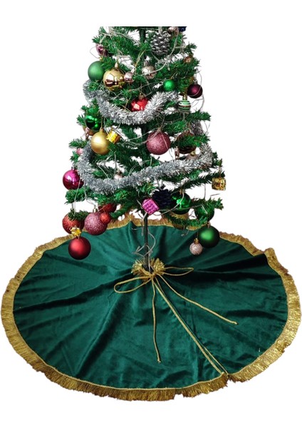 , Yılbaşı Çam Ağacı Altı Örtüsü, Çam Ağacı Ayak Halısı Örtüsü, Yeşil Renk, Kadife, 80 cm