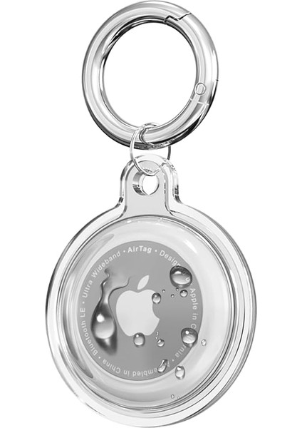 Airtag Için Su Geçirmez Ultra Şeffaf Görünümlü Silikon Kılıf ve Anahtarlık (Şeffaf)
