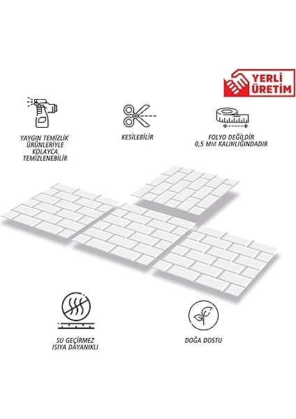 Kendinden Yapışkanlı Metro Karo Desenli Pvc Karo, Yapışkanlı Fayans Kaplama, Fayans Çıkartması, Zemin Duvar Karosu 30X30 cm (4 Adet / 0,36 M²) fiyatları