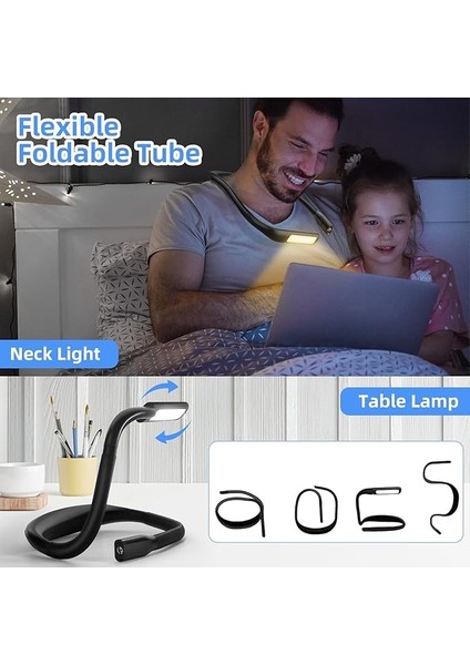 Iki Ucu Işıklı LED Okuma Lambası Kitap Boynu Bükülebilir Kollar Boyun Lambası Şarj Edilebilir Hafif ve Esnek Kitap Lambası, 3 Renk Parlaklık Ayarlı, Siyah Renk SY-GH8B fırsatları