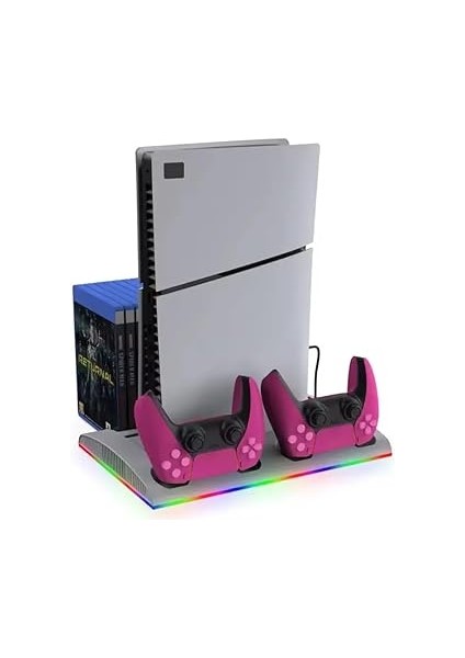 TP5-3570 Ps5 Soğutucu Organizatör 2 Fanlı Stand Kol Şarj Edici Stand 3 USB Hub Kulaklık Platstation Standı indirimleri