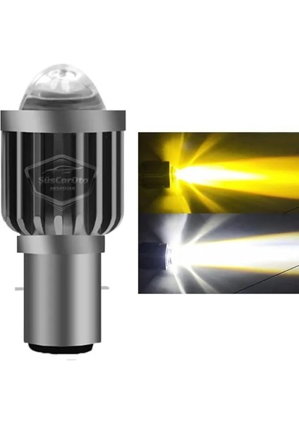 Aksesuar Otomobil Araç Motosiklet Mercekli Far Ampulü LED Far Çift Renk Sarı-Beyaz Csp LED Lamba Delici Yayıcı S2 Uzun Kısa 1 Adet BA20D H6