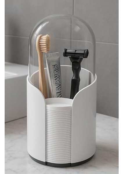 Olivia Makyaj Düzenleyici Beyaz Kozmetik Düzenleyici Fırça Tutucu ve Pamuklu Ped Saklama Kutusu modelleri