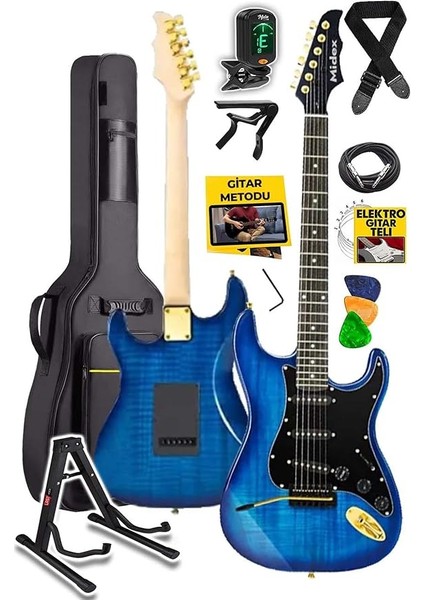 GLC-40BL Profesyonel Elektro Gitar Mavi (Stand Gigbag Askı Capo Tuner Pena Kablo Yedek Tel)