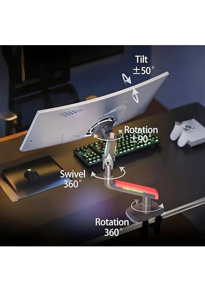 Bayou L50-GAMING, 2-20 kg Uyumlu, 32INCH-60INCH Aralığında Büyük Ekranlar Için Rgb Aydınlatmalı Oyuncu Monitör Standı (Kırmızı) indirimleri
