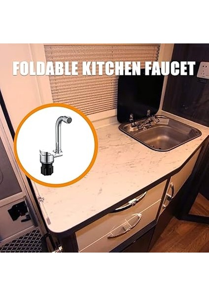 Için Katlanabilir Musluk 360 ° Dönme Mutfak Bataryası Lavabo Tek Kolu Soğuk ve Sıcak Su Giriş Hortumu ile Su Muslukları Rv Karavan Camper Için Bakır Döner Musluk Deniz Tekne Kampı fırsatları