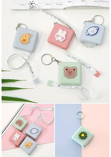 Sevimli Yumuşak Stickerlı 150 cm Uzunluğunda Pratik Taşınabilir Çanta Boy Anahtarlıklı Mezura