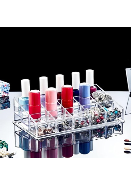 Şeffaf Akrilik 15 Gözlü Oje Düzenleyici, Akrilik Oje Standı