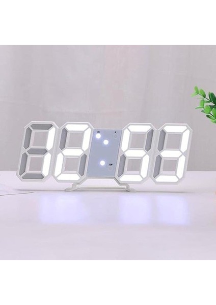 Beyaz LED Dijital Dekoratif Masa Veya Duvar Saati