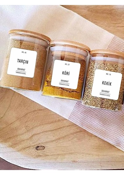 100 Adet Beyaz Modern Tasarım Yıkanabilir Baharat Bakliyat Kavanoz Etiketi Beyaz Sticker (Kare)