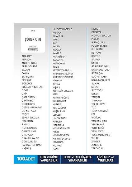 100 Adet Beyaz Modern Tasarım Yıkanabilir Baharat Bakliyat Kavanoz Etiketi Beyaz Sticker (Kare) modelleri