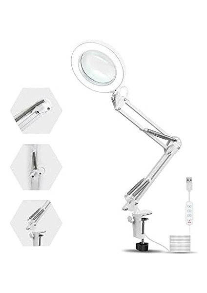 Katlanabilir Ayarlanabilir LED Işıklı Masaüstü Büyüteç Siyah