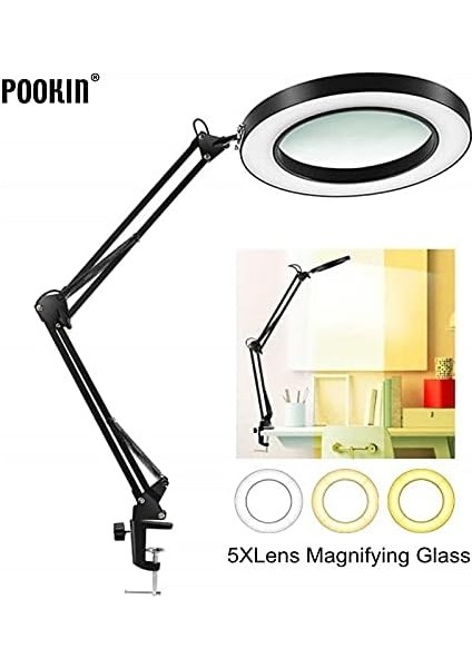 Katlanabilir Ayarlanabilir LED Işıklı Masaüstü Büyüteç Siyah modelleri