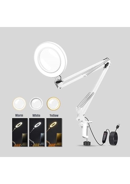 Katlanabilir Ayarlanabilir LED Işıklı Masaüstü Büyüteç Siyah indirimleri