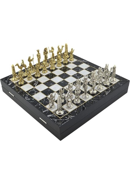 Büyük Boy Metal Mısır Satranç Tk. Parlak ve Mermer Desenli Sandıklı Mdf TAHTASI(36X36X6 Cm.)