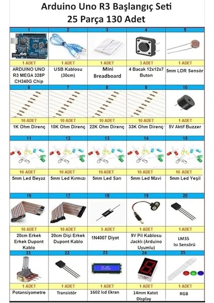 Uno R3 Başlangıç Seti - 25 Parça 130 Adet Set fiyatları