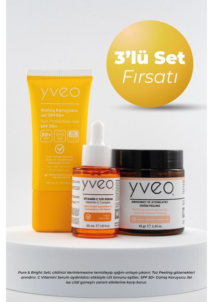Pure & Bright 3 Lü Set – Peeling, Güneş Jeli, C Vitamini