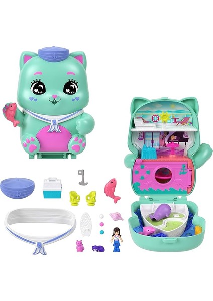 Pocket™ Kedicik Yelkende™ Mikro Oyun Seti Polly Pocket Kedicik Yelkende Mikro Oyun Seti, 1 Mikro Bebek ve Evcil Kediler, Yiyecek ve Stil Aksesuarlarının Yer Aldığı Seyahat Oyuncağı JCR37