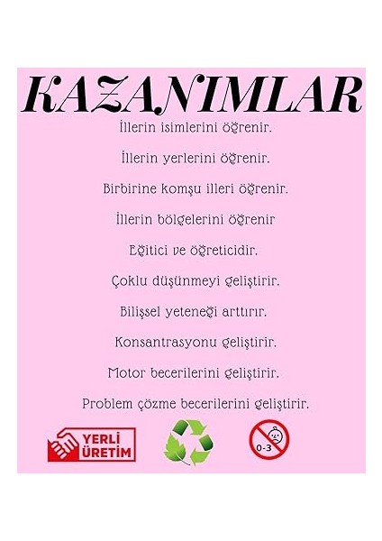 Karınca Ahşap Türkiye Haritası Puzzlle Eğitici Ahşap Oyuncak modelleri