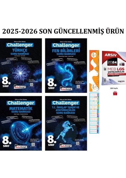 8. Sınıf Lgs Matematik Türkçe Fen Inkılap Challenger Soru Seti 4 Kitap 2025 ve Çıkmış Sorular Hediye