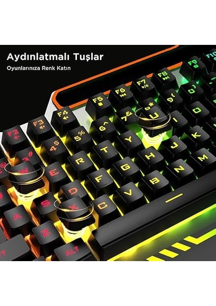 CM107 USB Kablolu Rainbow Aydınlatmalı, Qwerty Türkçe Dizilim Klavye, 1200DPI Optik Fare, Bilek Dinlendirme, Türkçe Q Oyuncu Klavye &amp; Mouse Set Siyah modelleri