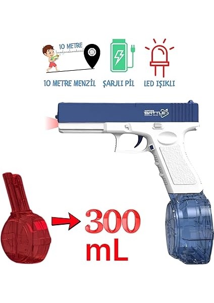 Elektrikli Su Tabancası Tam Otomatik 10M Fışkırtma Havuz Deniz Açık Hava Işıklı 300 ml Kapasiteli 500 Mah Bataryalı fiyatları