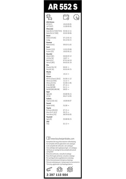 Aerotwin Retro Silecek Seti Dacia Lodgy (2012-2015), Dokker (2012-2015), Chevrolet Aveo (2005-2008), Ford Fiesta V (2001-2008), Hyundai Acccent (2005-2010) [550/400 Mm] AR552S 3397118984 modelleri