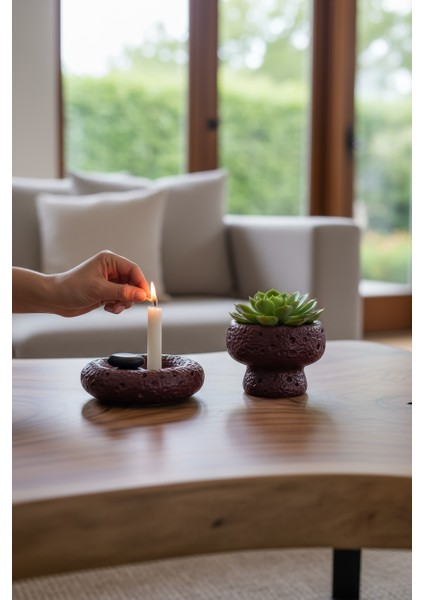 Krater Dokulu Bordo 2’li Dekoratif Obje Seti – 11,5 cm & 9,5 cm modelleri