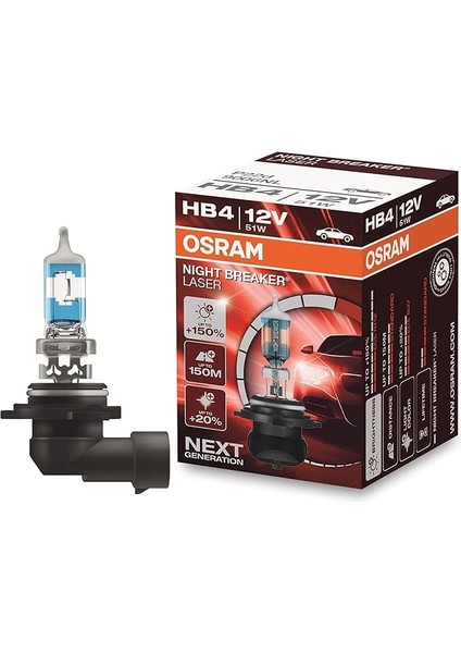 Ampul Night Breaker Laser Hb4 12V 51W%150'YE Kadar Fazla Işık 150M'YE Kadar Fazla Görüş Açısı,%20'ye Kadar Beyaz Işık 9006NL