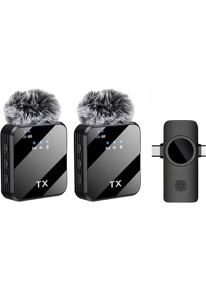 Kablosuz Yaka Mikrofonu Çiftli Mikrofon iPhone 16 ile Uyumlu Type-C/lightning Portlu Telefon Pc Tablet Video Kayıt Röportaj Canlı Yayın Vlog Kablosuz Mikrofon 1029
