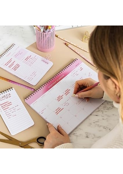 A4 Haftalık ve Günlük 3’lü Masaüstü Süresiz Planlayıcı Set – Aura/kalp indirimleri