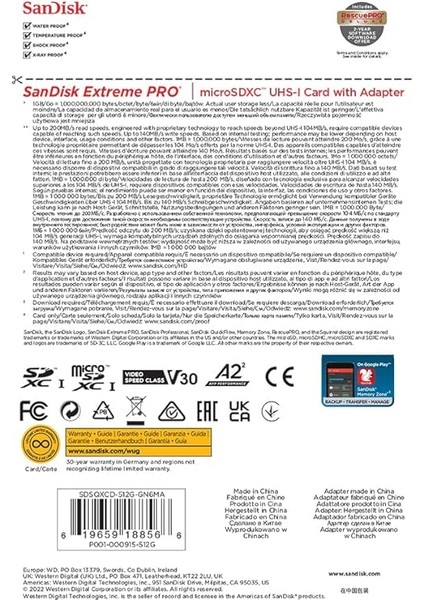 512 GB Extreme Pro Microsdxc Kart + Sd Adaptörü + Rescuepro Deluxe, 200 Mb/sn'ye Kadar, A2 Uygulama Performansı, Uhs-I, Sınıf 10, U3, V30 ile indirimleri