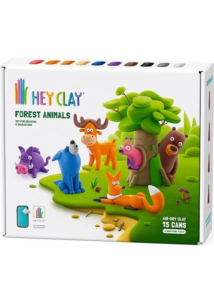 Clay Orman Hayvanları Seti - Çocuklar Için Hava ile Kuruyan ve Şekil Alan Kil Seti - 15 Kutu ve Şekillendirme Aletleri - Interaktif Çocuk Oyuncakları