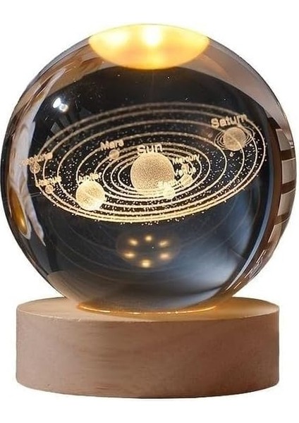 Cam Gece Lambası Küre Kristal Renk Değiştiren LED Işıklı Dekoratif Hediyelik (Gezegenler)