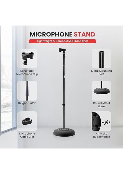 Evrensel Kompakt Tabanlı Mikrofon Standı - 2,8 Ila 5 Ft Yüksekliği Ayarlanabilir Ağır Hizmet Tipi Hafif Stüdyo Zemin Ayaklı Mikrofon Tutucu, Standart 5/8" Mikrofon Adaptörü - (Çift) fiyatları